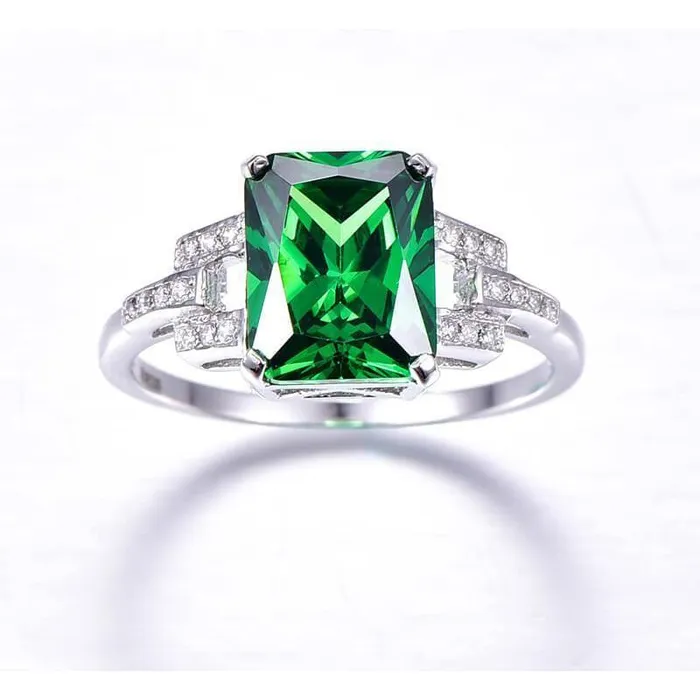 Rings GB 1070 Carats Prong Set Green Emerald And Natural Earth Mined Diamonds Ring WG 14K Rings GB 1070 Carats Prong Set Green Emerald And Natural Earth Mined Diamonds Ring WG 14K
