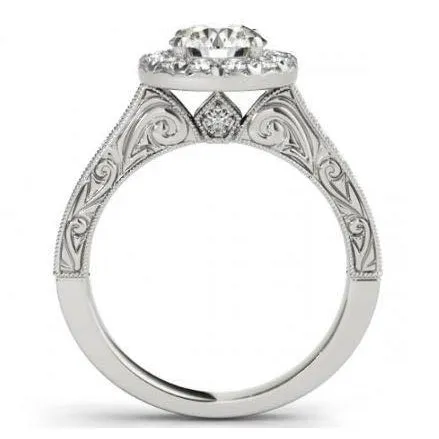 Rings GB 200 Carats Round Antique Style Halo Natural Earth Mined Diamonds Ring White Gold 14K Rings GB 200 Carats Round Antique Style Halo Natural Earth Mined Diamonds Ring White Gold 14K