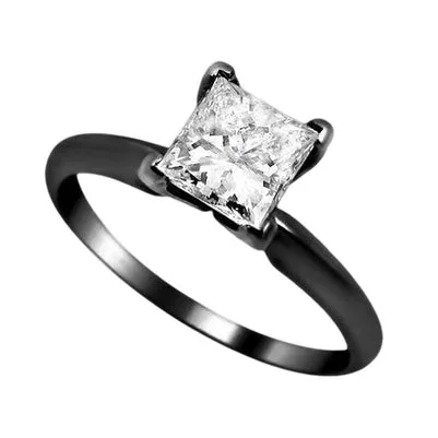Rings GB 2 Carat Princess Natural Earth Mined Diamond Solitaire Engagement Ring Black Gold 14K Rings GB 2 Carat Princess Natural Earth Mined Diamond Solitaire Engagement Ring Black Gold 14K