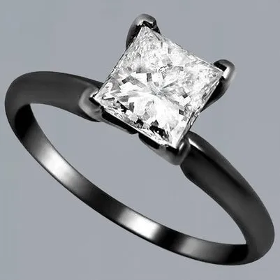 Rings GB 2 Carat Princess Natural Earth Mined Diamond Solitaire Engagement Ring Black Gold 14K Rings GB 2 Carat Princess Natural Earth Mined Diamond Solitaire Engagement Ring Black Gold 14K