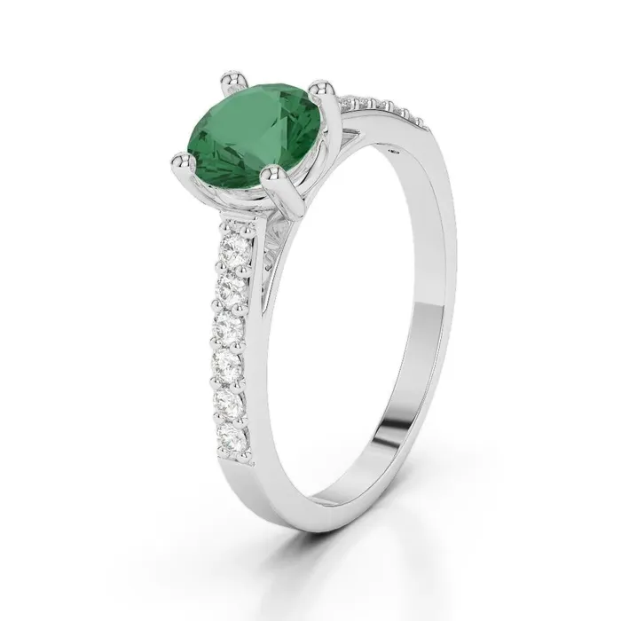 Rings GB 315 Carats Prong Set Green Emerald And Natural Earth Mined Diamonds Wedding Ring WG 14K Rings GB 315 Carats Prong Set Green Emerald And Natural Earth Mined Diamonds Wedding Ring WG 14K