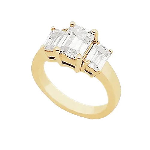 Rings GB 3 Carats Emerald Natural Earth Mined Diamond Three Stone Ring Yellow Gold 14K Rings GB 3 Carats Emerald Natural Earth Mined Diamond Three Stone Ring Yellow Gold 14K