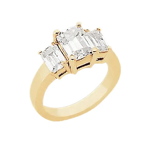Rings GB 3 Carats Emerald Natural Earth Mined Diamond Three Stone Ring Yellow Gold 14K Rings GB 3 Carats Emerald Natural Earth Mined Diamond Three Stone Ring Yellow Gold 14K