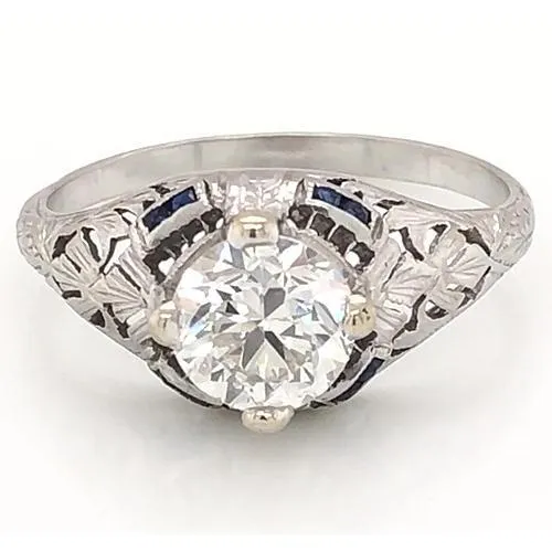 Rings GB Antique Style Natural Earth Mined Diamond Ring 150 Carats Blue Sapphire White Gold 14K Rings GB Antique Style Natural Earth Mined Diamond Ring 150 Carats Blue Sapphire White Gold 14K