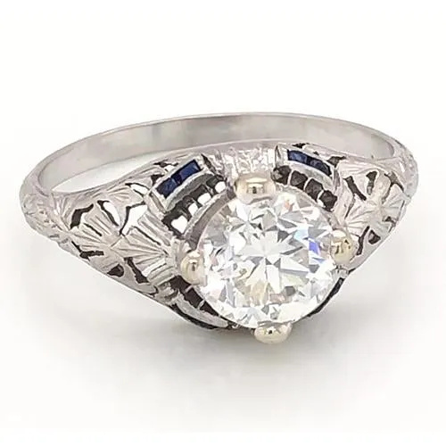 Rings GB Antique Style Natural Earth Mined Diamond Ring 150 Carats Blue Sapphire White Gold 14K Rings GB Antique Style Natural Earth Mined Diamond Ring 150 Carats Blue Sapphire White Gold 14K