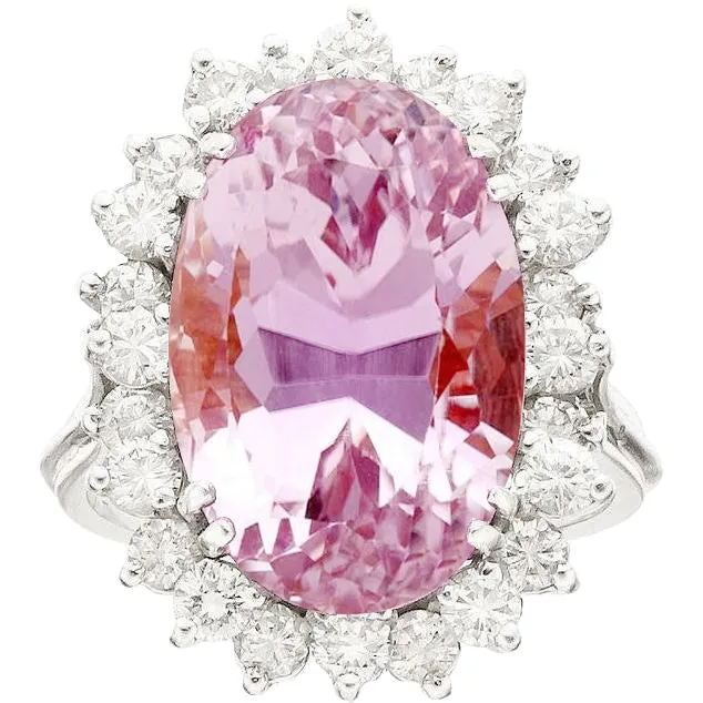 Rings GB Pink Kunzite And Natural Earth Mined Diamond Ring Jewelry 20 Ct 14K White Gold Rings GB Pink Kunzite And Natural Earth Mined Diamond Ring Jewelry 20 Ct 14K White Gold