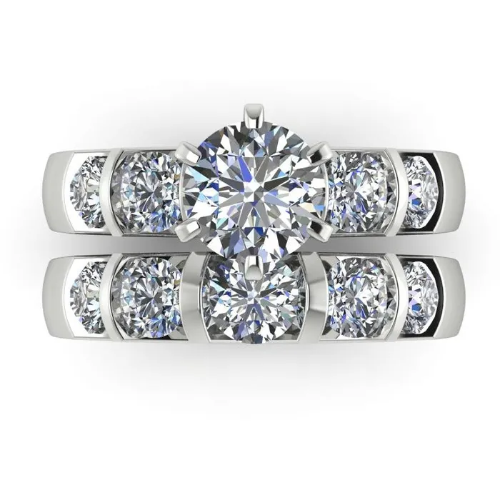 Rings GB Round Natural Earth Mined Diamond Engagement Ring Set 350 Carats Jewelry White Gold