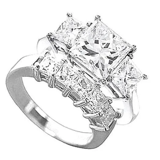 Rings GB ThreeStone 25 Carat Princess Cut Real Natural Earth Mined Diamond WG 18K Engagement Ring Set Rings GB ThreeStone 25 Carat Princess Cut Real Natural Earth Mined Diamond WG 18K Engagement Ring Set