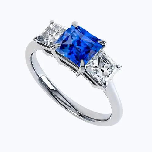 Rings HarryChadEntcom 3 Stone Ring Princess Prong Set Ceylon Sapphire Natural Earth Mined Diamonds 2 Carats Rings HarryChadEntcom 3 Stone Ring Princess Prong Set Ceylon Sapphire Natural Earth Mined Diamonds 2 Carats