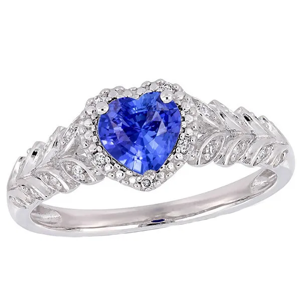 Rings HarryChadEntcom White Gold Halo Heart Blue Sapphire Ring Leaf Style 250 Carats Rings HarryChadEntcom White Gold Halo Heart Blue Sapphire Ring Leaf Style 250 Carats