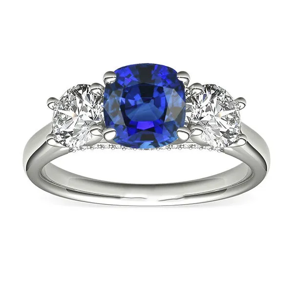 Rings HarryChadEntcom Women 3 Stone Ring Cushion Blue Sapphire Round Natural Earth Mined Diamonds 250 Carats Rings HarryChadEntcom Women 3 Stone Ring Cushion Blue Sapphire Round Natural Earth Mined Diamonds 250 Carats