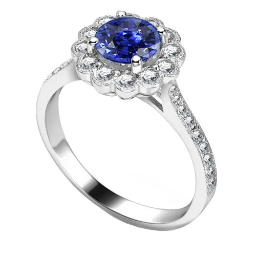 Rings HarryChadEntcom Womens Halo Flower Style Blue Sapphire Ring 3 Carats Cathedral Setting Rings HarryChadEntcom Womens Halo Flower Style Blue Sapphire Ring 3 Carats Cathedral Setting