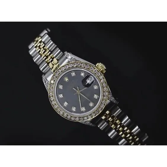 Rings Rolex Datejust Women Watch Custom Diamond Dial Two Tone GB