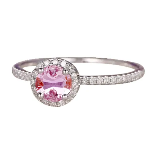 Round Cut 1075 Carats Pink Kunzite With Natural Earth Mined Diamonds Ring White Gold 14K GB Rings Round Cut 1075 Carats Pink Kunzite With Natural Earth Mined Diamonds Ring White Gold 14K GB Rings