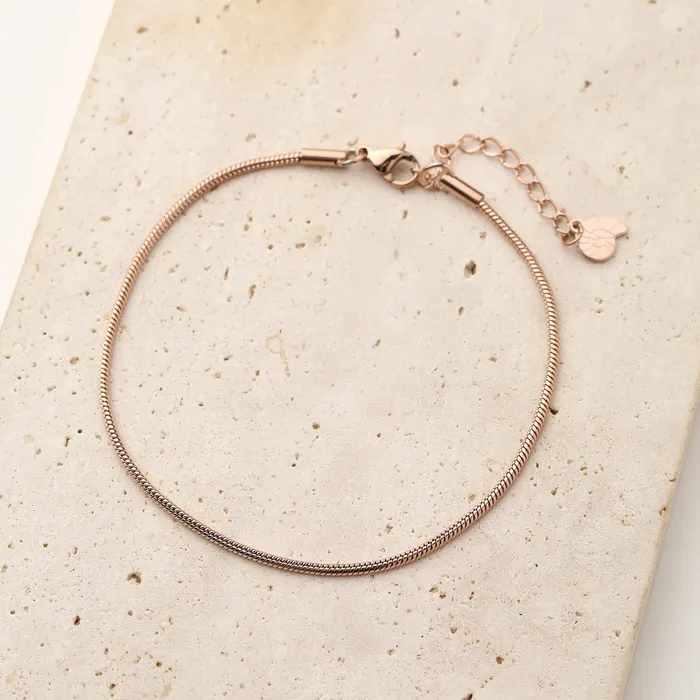 Round Snake Chain Anklet Rose Gold Hey Happiness Necklaces Round Snake Chain Anklet Rose Gold Hey Happiness Necklaces