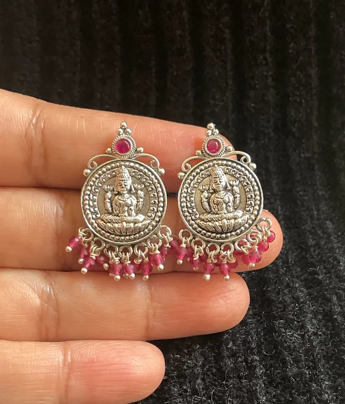 Silversmith Earrings The Viraja Silver Lakshmi Earrings Red
