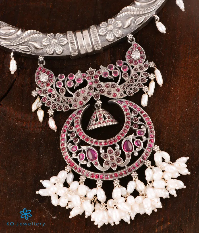 Silversmith Necklaces The Rutvi Silver Peacock Hasli Necklace