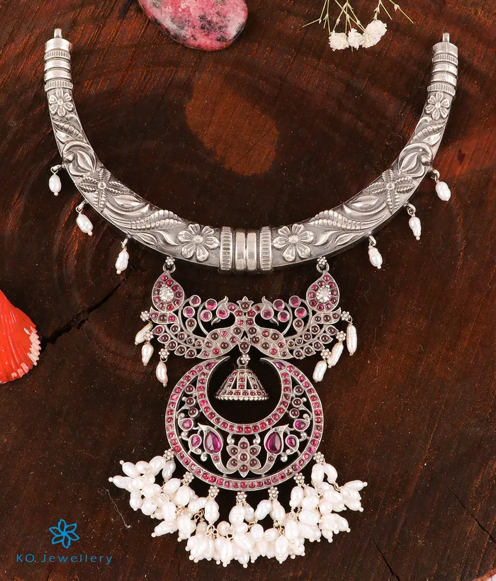 Silversmith Necklaces The Rutvi Silver Peacock Hasli Necklace