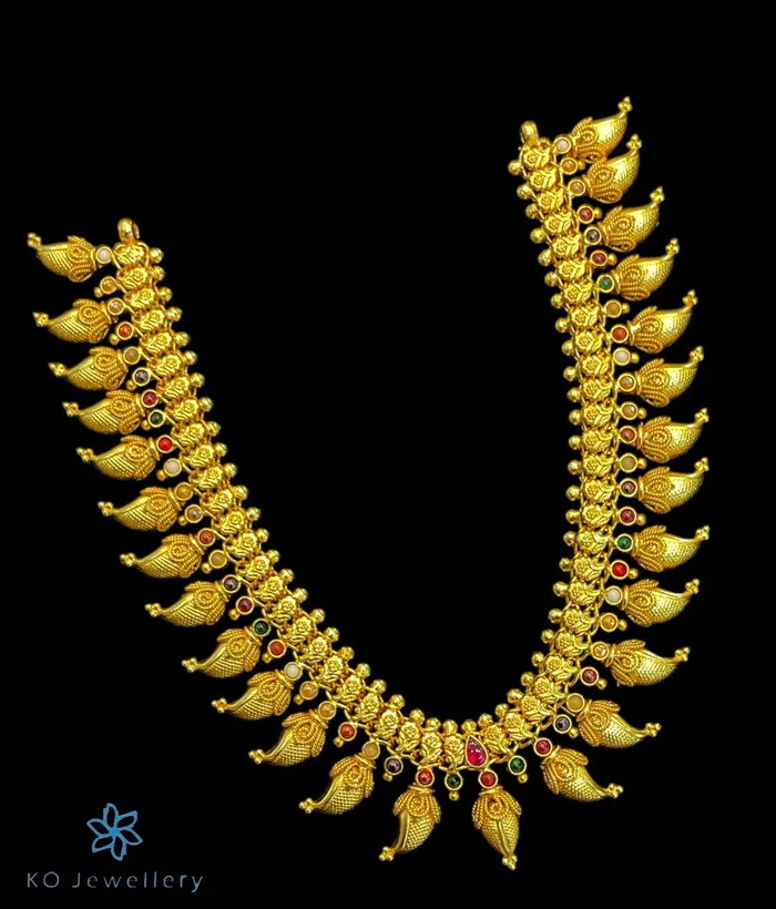 Silversmith The Ananya Silver Navratna Mango Necklace Medium Necklaces