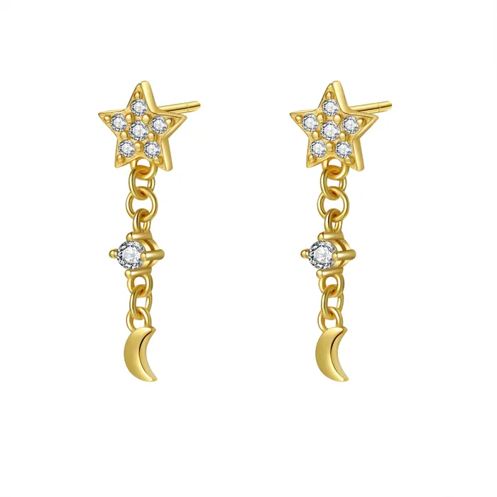 Star and Moon Drop Stud Earrings Sterling Silver Hey Happiness Earrings