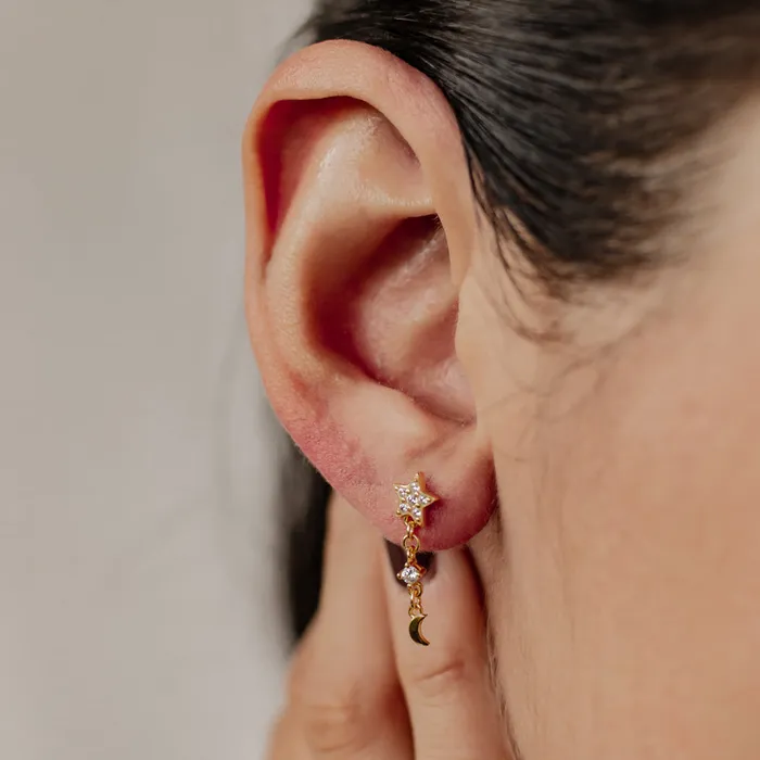 Star and Moon Drop Stud Earrings Sterling Silver Hey Happiness Earrings Star and Moon Drop Stud Earrings Sterling Silver Hey Happiness Earrings