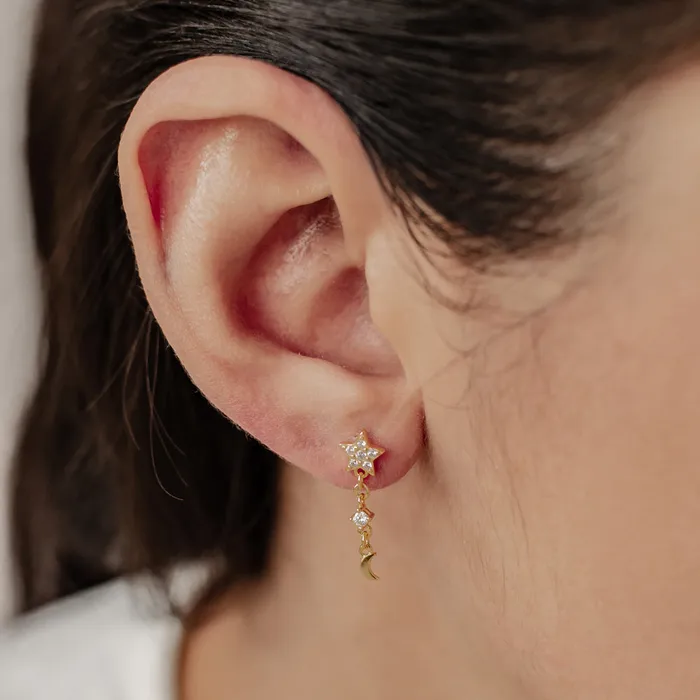 Star and Moon Drop Stud Earrings Sterling Silver Hey Happiness Earrings Star and Moon Drop Stud Earrings Sterling Silver Hey Happiness Earrings