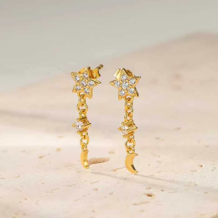 Star and Moon Drop Stud Earrings Sterling Silver Hey Happiness Earrings Star and Moon Drop Stud Earrings Sterling Silver Hey Happiness Earrings