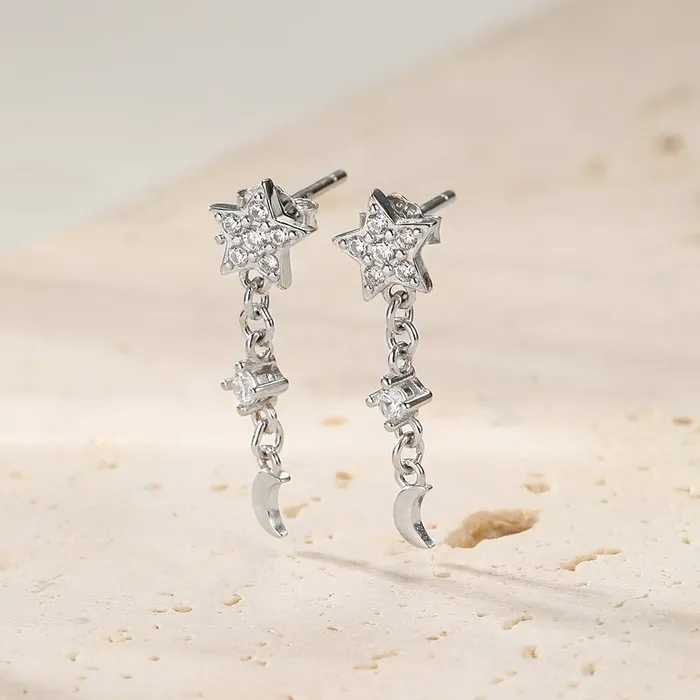 Star and Moon Drop Stud Earrings Sterling Silver Hey Happiness Earrings Star and Moon Drop Stud Earrings Sterling Silver Hey Happiness Earrings