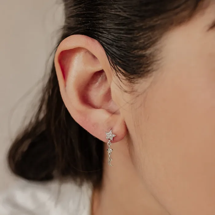 Star and Moon Drop Stud Earrings Sterling Silver Hey Happiness Earrings Star and Moon Drop Stud Earrings Sterling Silver Hey Happiness Earrings