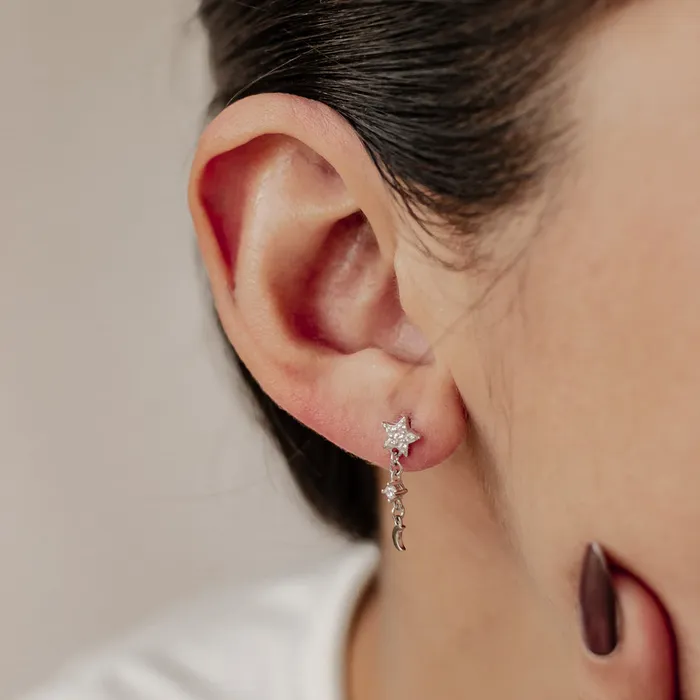 Star and Moon Drop Stud Earrings Sterling Silver Hey Happiness Earrings Star and Moon Drop Stud Earrings Sterling Silver Hey Happiness Earrings