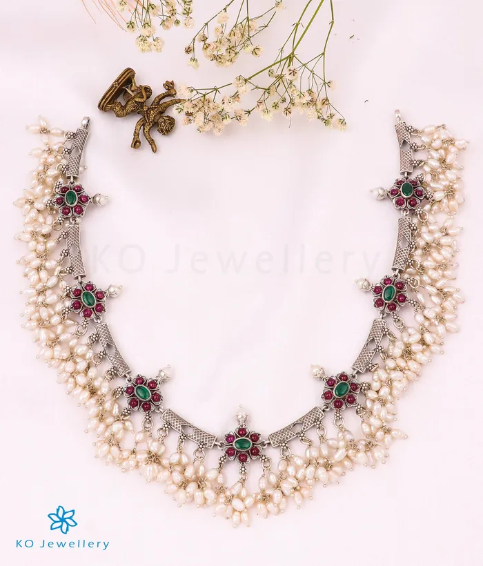 Temple Necklaces The Avahati Silver Pearl Necklace