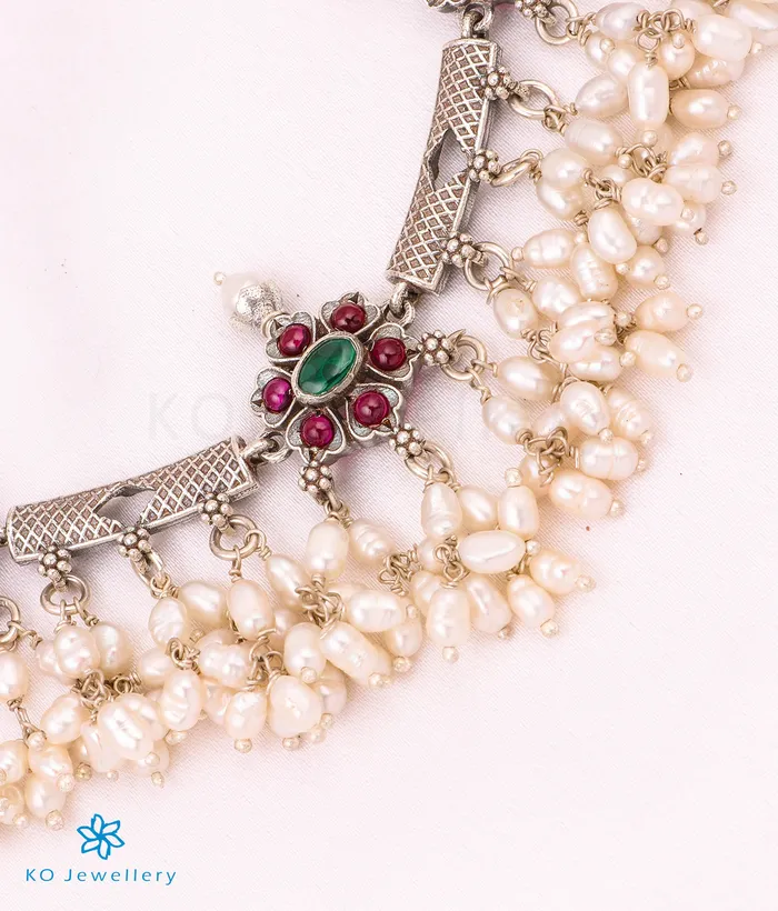 Temple Necklaces The Avahati Silver Pearl Necklace