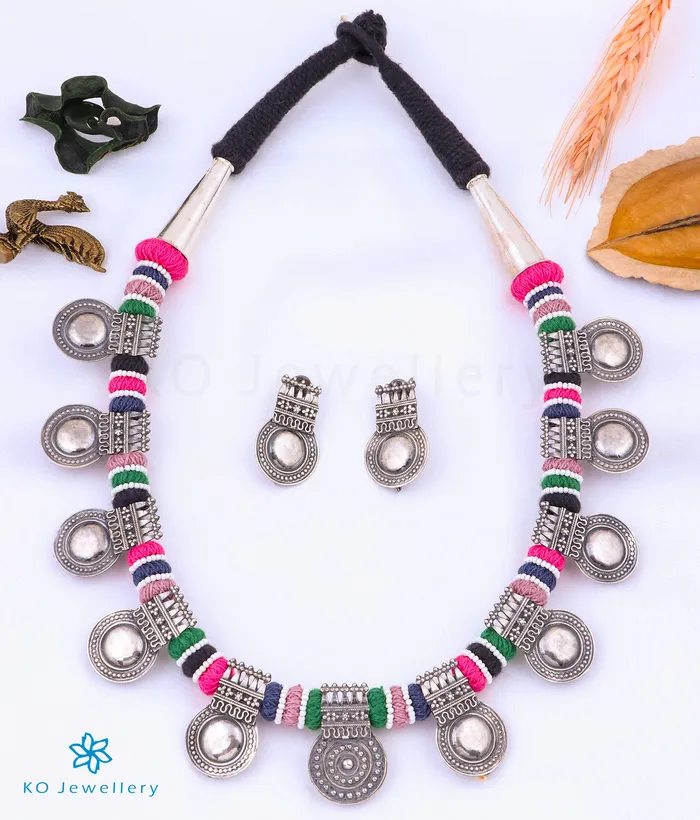 The Ahirupu Silver Thread Necklace Set Jaipur Necklaces