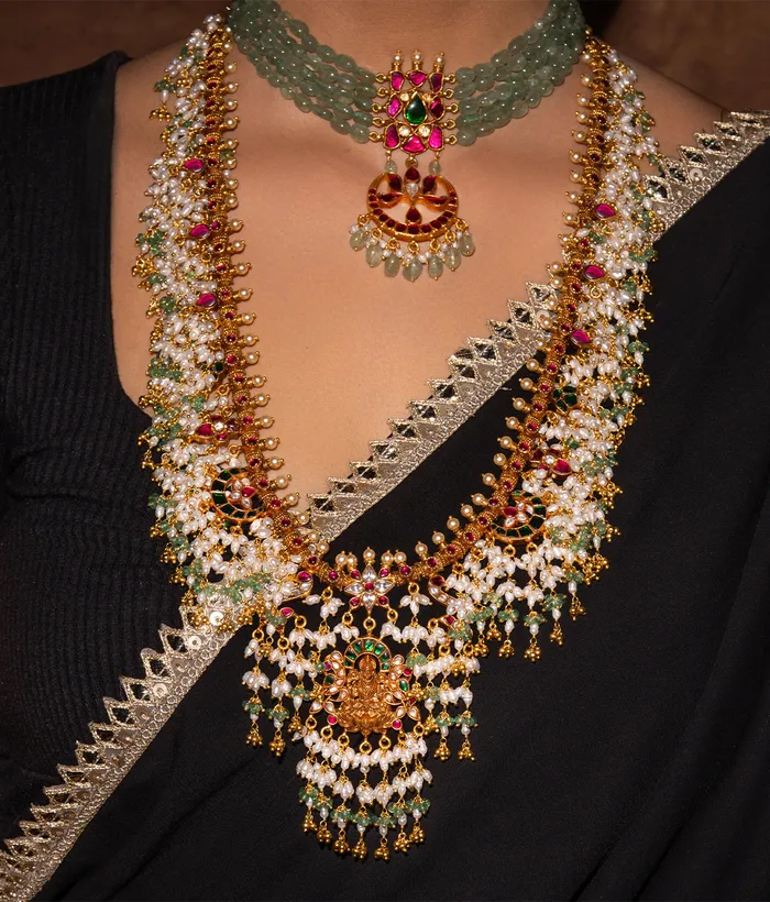 The Darshi Silver KundanJadau Pearl Necklace Kundan Necklaces