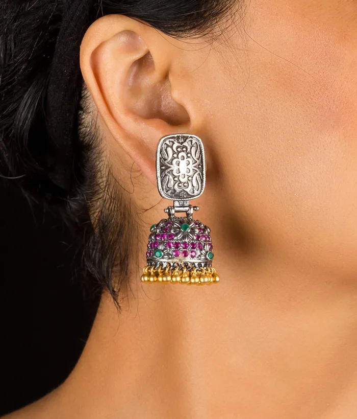 The Mira Silver Jhumka Twotone Silversmith Rings
