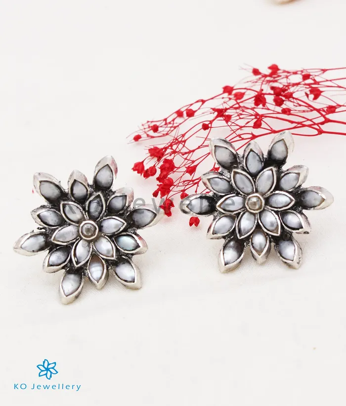 The Padma Silver Lotus Pendant PearlOxidised Silversmith Necklaces