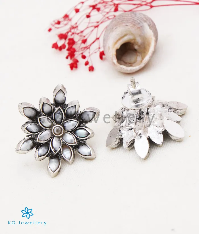 The Padma Silver Lotus Pendant PearlOxidised Silversmith Necklaces