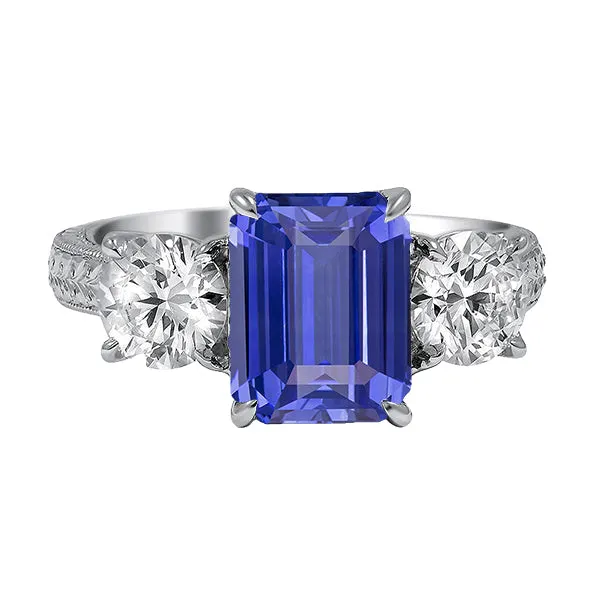 Three Stone Ring Antique Style Emerald Ceylon Sapphire 3 Carats HarryChadEntcom Rings Three Stone Ring Antique Style Emerald Ceylon Sapphire 3 Carats HarryChadEntcom Rings