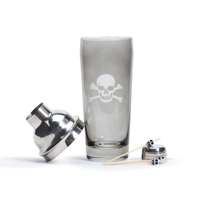 Twos Company Twos Company Skull Bones Smoke Glass Cocktail Shaker with 20 Skull Picks Rings Twos Company Twos Company Skull Bones Smoke Glass Cocktail Shaker with 20 Skull Picks Rings