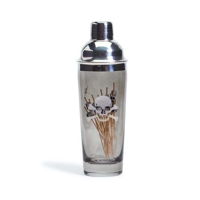 Twos Company Twos Company Skull Bones Smoke Glass Cocktail Shaker with 20 Skull Picks Rings Twos Company Twos Company Skull Bones Smoke Glass Cocktail Shaker with 20 Skull Picks Rings
