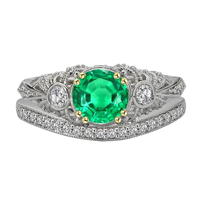 Vintage Style Green Emerald Ring Set Prong Set Gold Jewelry HarryChadEntcom Rings Vintage Style Green Emerald Ring Set Prong Set Gold Jewelry HarryChadEntcom Rings